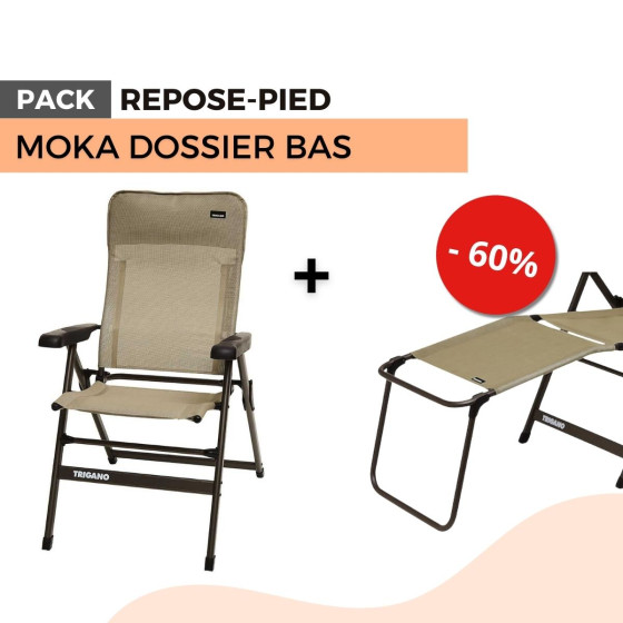 Pack fauteuil camping MOKA dossier bas + repose-pied