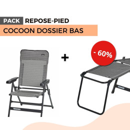 Pack fauteuil camping alu dossier bas SLIM cocoon + repose-pied