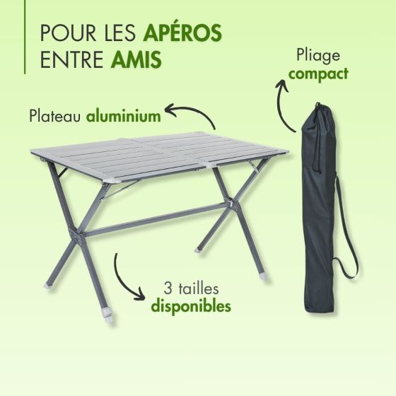Table camping à clayettes aluminium 115 cm
